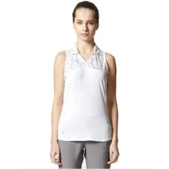 ADIDAS Women's Printed Sport Mesh Sleeveless Polo