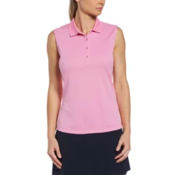 Callaway Women's Solid Knit Sleeveless Polo -Golf Bag Sales callaway womens solid knit sleeveless polo pink sunset 01 89956.1656597778