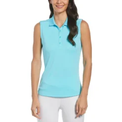 Callaway Women's Solid Knit Sleeveless Polo -Golf Bag Sales callaway womens solid knit sleeveless polo santorini blue 01 36425.1656597778