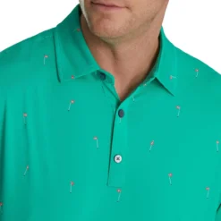 FootJoy 18 Holes Print Lisle Self Collar Polo -Golf Bag Sales footjoy 18 holes print lisle self collar polo sea green 03 42064.1673902606