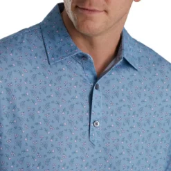 FootJoy Mini Floral Print Lisle Self Collar Polo -Golf Bag Sales footjoy mini floral print lisle self collar polo denim dusty purple azure 03 84514.1673904264