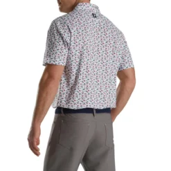 FootJoy Mini Floral Print Lisle Self Collar Polo -Golf Bag Sales footjoy mini floral print lisle self collar polo white watermelon sea green 02 90603.1673905243