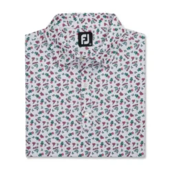 FootJoy Mini Floral Print Lisle Self Collar Polo -Golf Bag Sales footjoy mini floral print lisle self collar polo white watermelon sea green 04 47884.1673905956