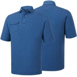 FootJoy Spun Poly Chest Pocket Polo - Self Collar - Closeout -Golf Bag Sales footjoy spun poly chest pocket polo self collar heather indigo 01 22965.1632420481