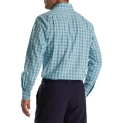 FootJoy Stretch Woven Gingham Shirt -Golf Bag Sales footjoy stretch woven gingham shirt denim azure 02 57650.1671654473