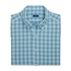FootJoy Stretch Woven Gingham Shirt -Golf Bag Sales footjoy stretch woven gingham shirt denim azure 04 76832.1671652269