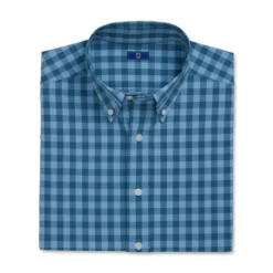 FootJoy Stretch Woven Gingham Shirt -Golf Bag Sales footjoy stretch woven gingham shirt dusk blue ink 04 20599.1671652256
