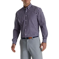 FootJoy Stretch Woven Gingham Shirt -Golf Bag Sales footjoy stretch woven gingham shirt lavender navy 01 42514.1671652604