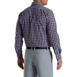 FootJoy Stretch Woven Gingham Shirt -Golf Bag Sales footjoy stretch woven gingham shirt lavender navy 02 80400.1671652156