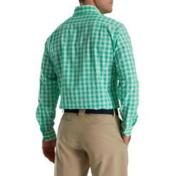 FootJoy Stretch Woven Gingham Shirt -Golf Bag Sales footjoy stretch woven gingham shirt light sea green white 02 77187.1671651623