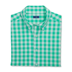 FootJoy Stretch Woven Gingham Shirt -Golf Bag Sales footjoy stretch woven gingham shirt light sea green white 04 74112.1671652605
