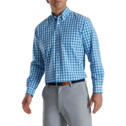 FootJoy Stretch Woven Gingham Shirt -Golf Bag Sales footjoy stretch woven gingham shirt white royal 01 23585.1671650638