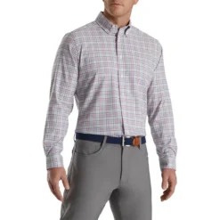 FootJoy Super Soft Woven Plaid Shirt -Golf Bag Sales footjoy super soft woven plaid shirt white lavender sage navy 01 56018.1671653304