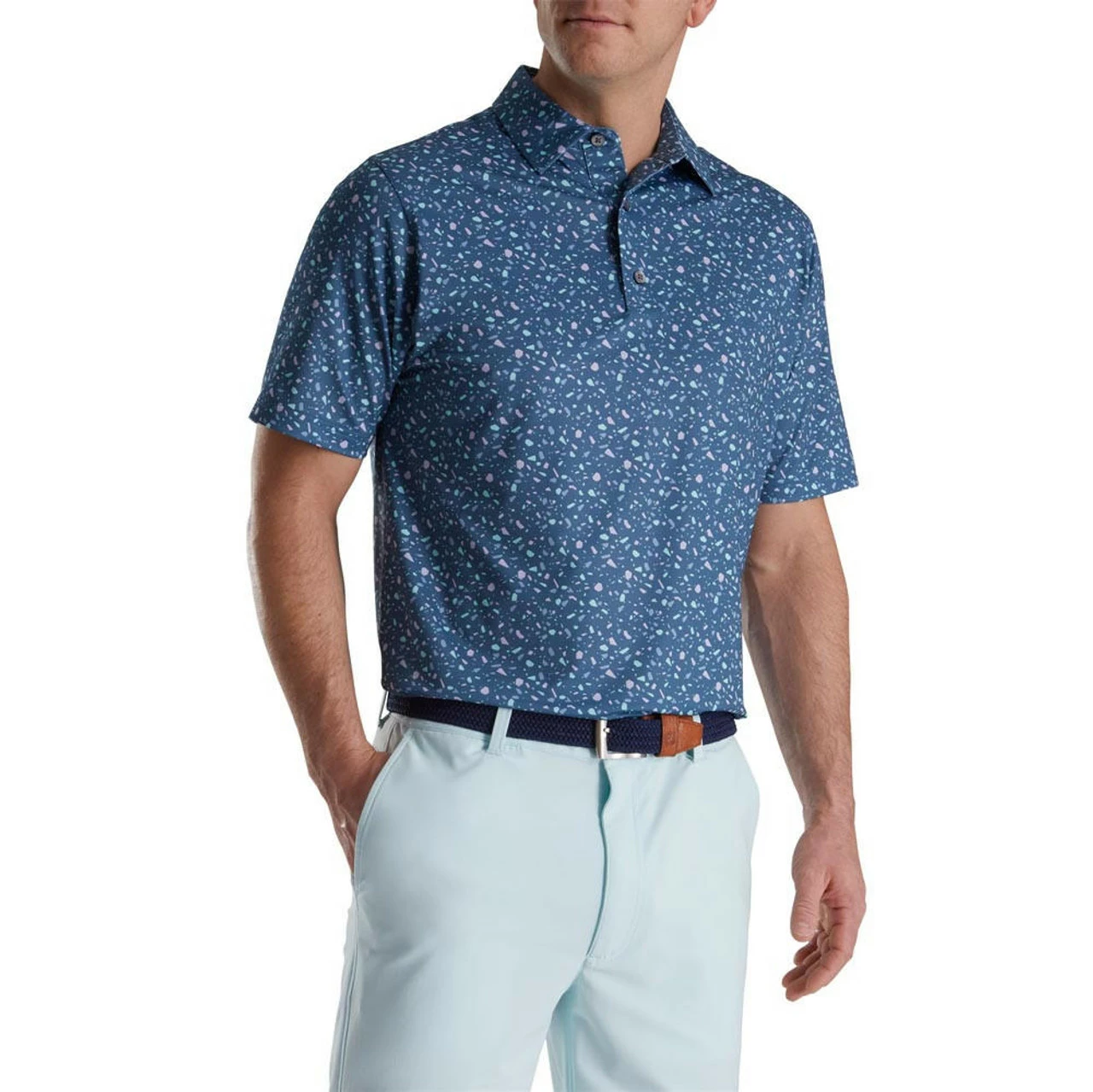 FootJoy Terrazzo Print Lisle Self Collar Polo 1 FootJoy Terrazzo Print Lisle Self Collar Polo