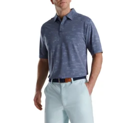 FootJoy Tropic Golf Print Lisle Self Collar Polo -Golf Bag Sales footjoy tropic golf print lisle self collar polo bluestone denim 01 05441.1673902388