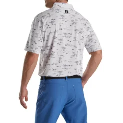 FootJoy Tropic Golf Print Lisle Self Collar Polo -Golf Bag Sales footjoy tropic golf print lisle self collar polo white black 02 99642.1673902535