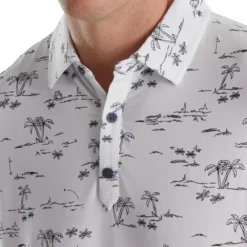 FootJoy Tropic Golf Print Lisle Self Collar Polo -Golf Bag Sales footjoy tropic golf print lisle self collar polo white black 03 56080.1673902118