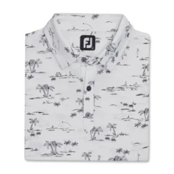 FootJoy Tropic Golf Print Lisle Self Collar Polo -Golf Bag Sales footjoy tropic golf print lisle self collar polo white black 04 49339.1673906903