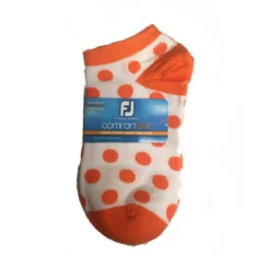 FootJoy Women's ComfortSof Low Cut Polka Dot Print Fashion Sock -Golf Bag Sales footjoy womens comfortsof low cut polka dot print fashion sock white orange 01 47830.1671654816