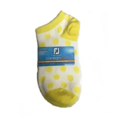 FootJoy Women's ComfortSof Low Cut Polka Dot Print Fashion Sock -Golf Bag Sales footjoy womens comfortsof low cut polka dot print fashion sock white yellow 01 72392.1671654816