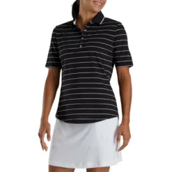 FootJoy Women's Pique Pinstripe Half Sleeve Polo 12 FootJoy Women's Pique Pinstripe Half Sleeve Polo -Golf Bag Sales footjoy womens pique pinstripe half sleeve polo black 01 31064.1673904274
