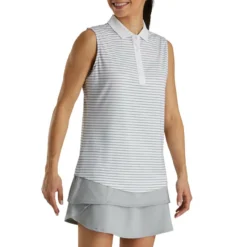 FootJoy Women's Sleeveless Pinstripe Polo -Golf Bag Sales footjoy womens sleeveless pinstripe polo white 02 49055.1633122943
