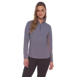 IBKUL Mini Check Long Sleeve Zip Mock -Golf Bag Sales ibkul mini check long sleeve zip mock black 01 09715.1676590961