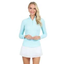 IBKUL Mini Check Long Sleeve Zip Mock -Golf Bag Sales ibkul mini check long sleeve zip mock seafoam 01 58887.1676582150