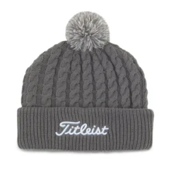 Titleist Cable Knit Pom Pom Beanie -Golf Bag Sales titleist cable knit pom pom beanie gray white 01 37918.1636747906