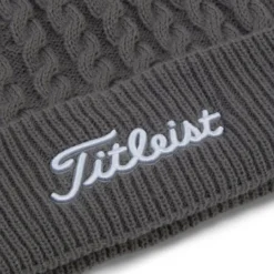 Titleist Cable Knit Pom Pom Beanie -Golf Bag Sales titleist cable knit pom pom beanie gray white 03 11784.1636747907
